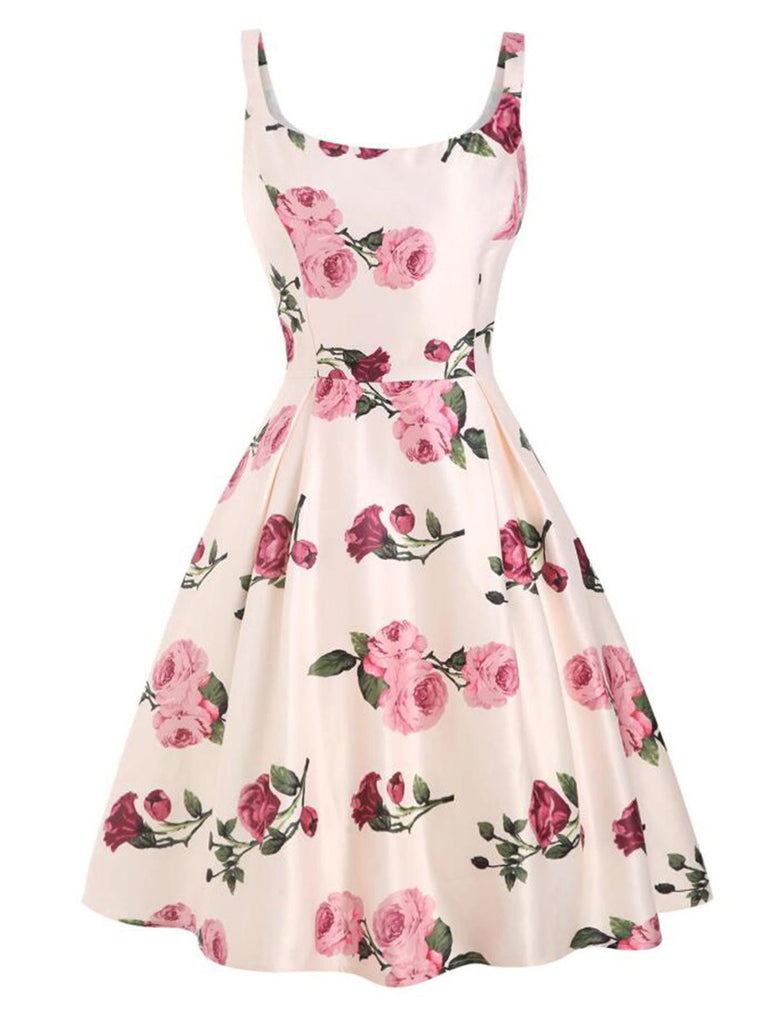 Pink 1950s Rose Floral Swing Dress ...